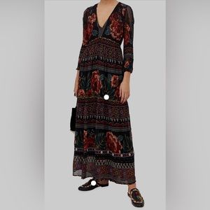 FARM Rio Multicolor Long Sleeve Dress Tropical Floral Maxi
